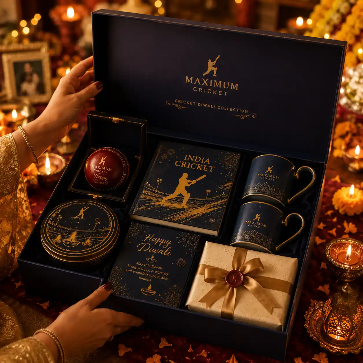 Cricket Diwali Collection being opened in a festive Indian home with glowing diyas